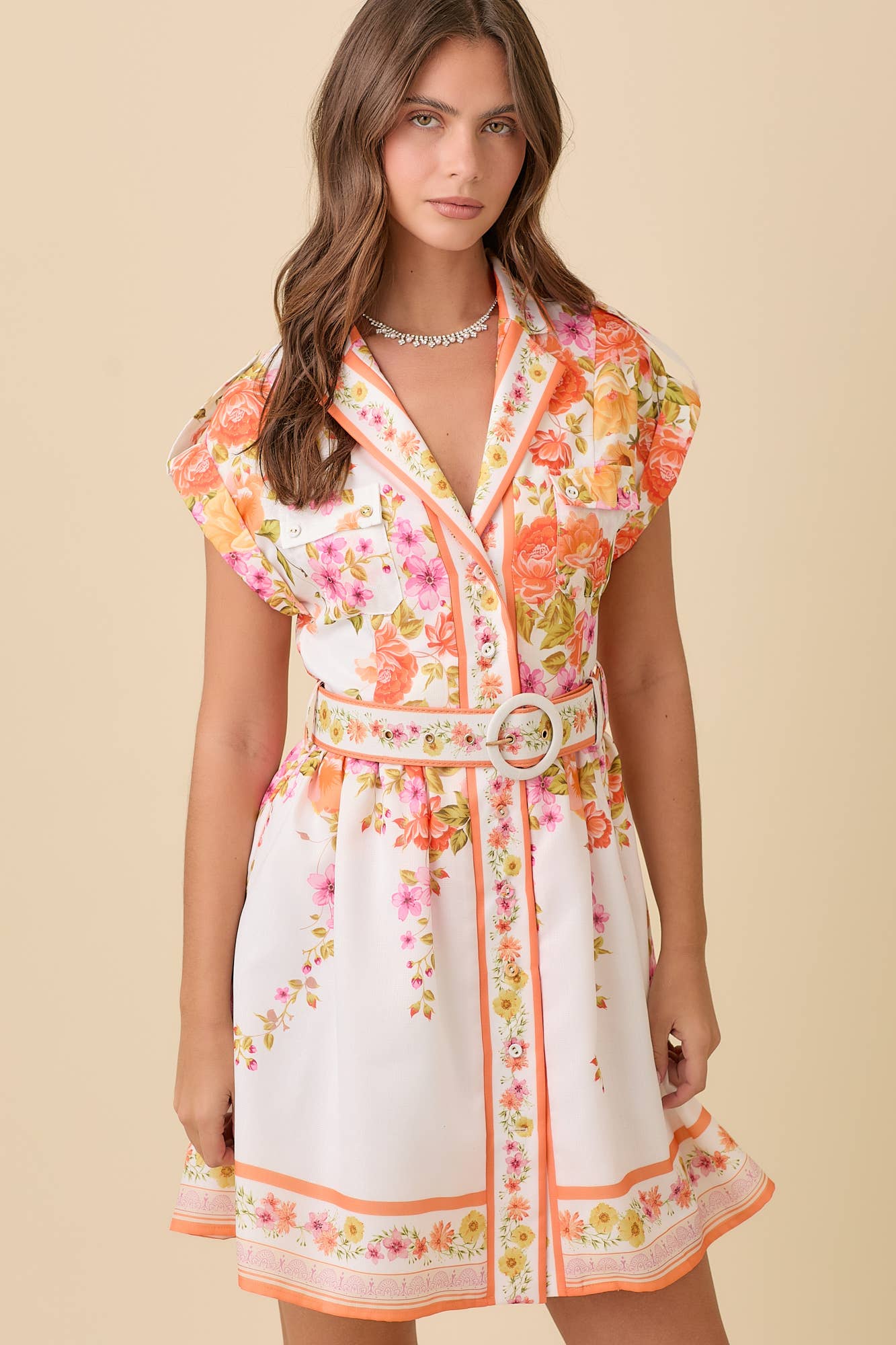 Floral Lapel Collar Button Down Summer Mini Dress