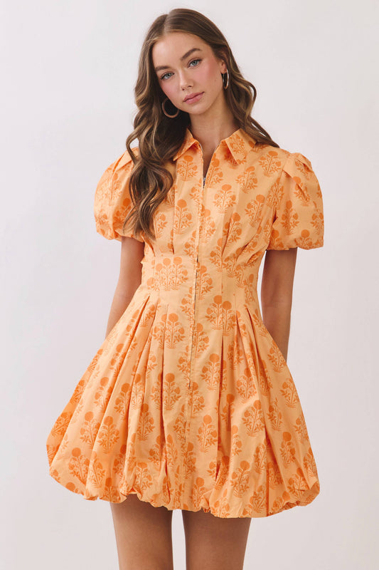 Floral Print Puff Sleeve Bubble Hem Mini Dress