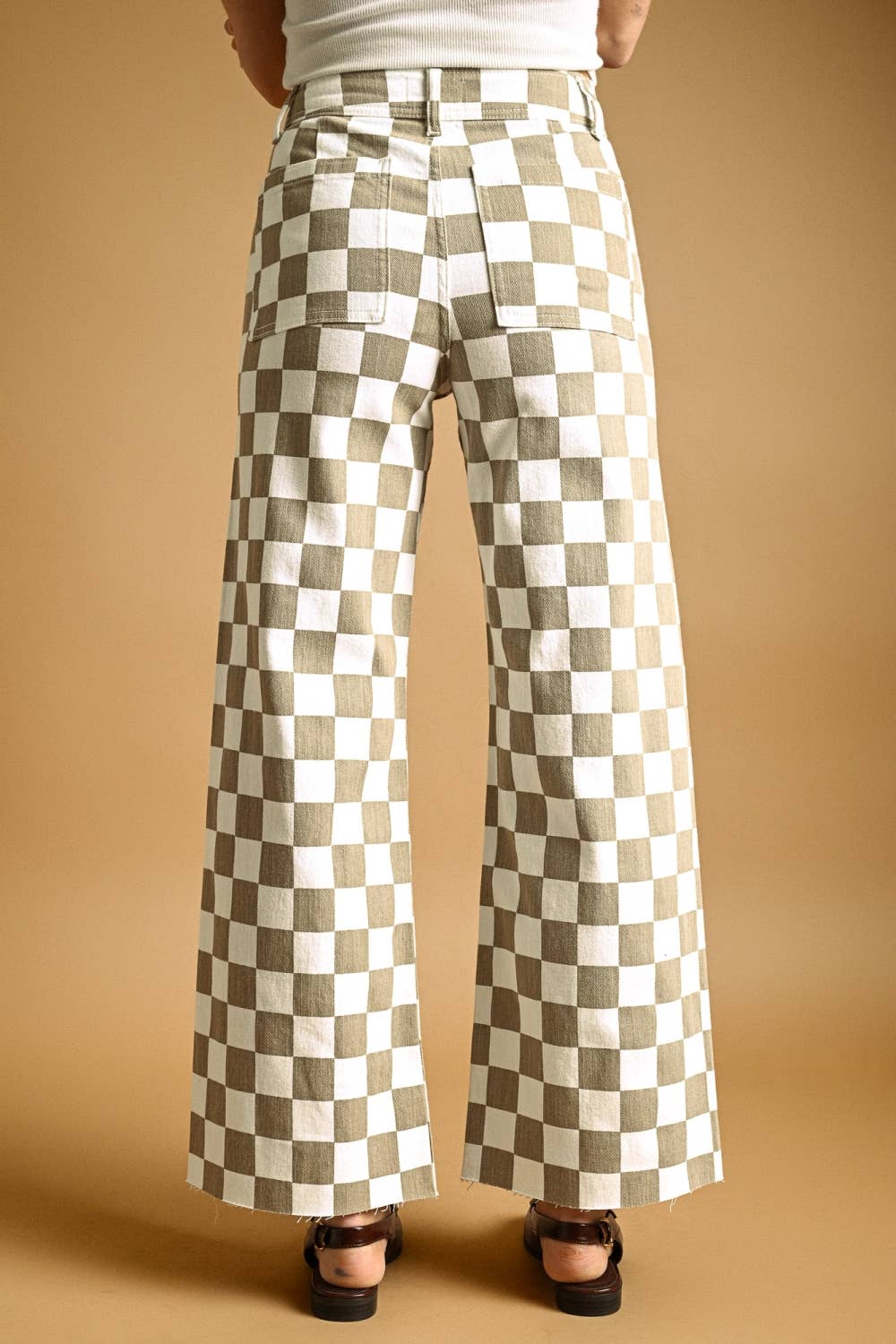Checker Board Wide Leg Stretched Pant