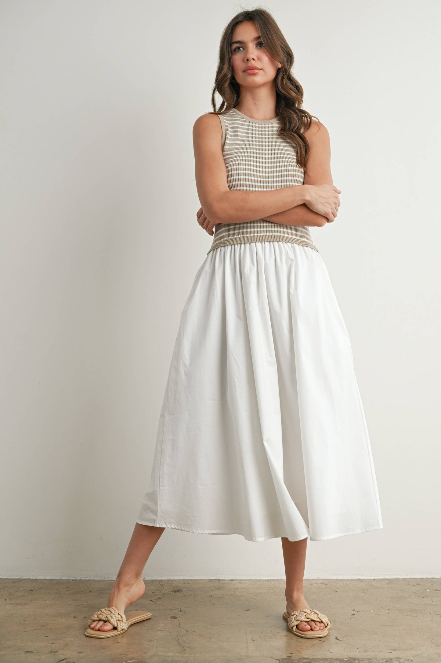 Striped Sleeveless Maxi Dress with Pockets