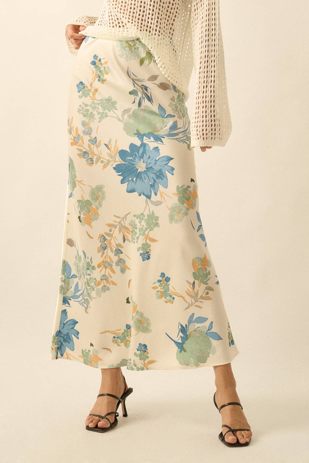 Textured Floral-Print Bias-Cut Maxi Skirt