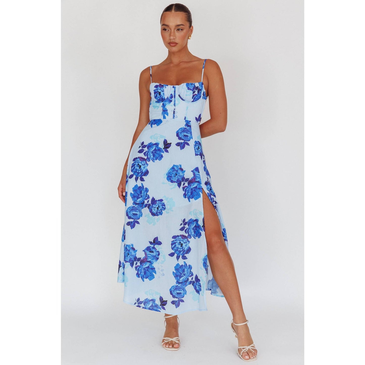 Square Neck Floral Maxi Dresa