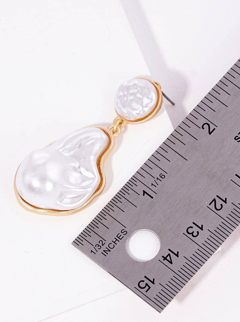 Organic Shaped Pearl Drop Post Dangle Earrings
