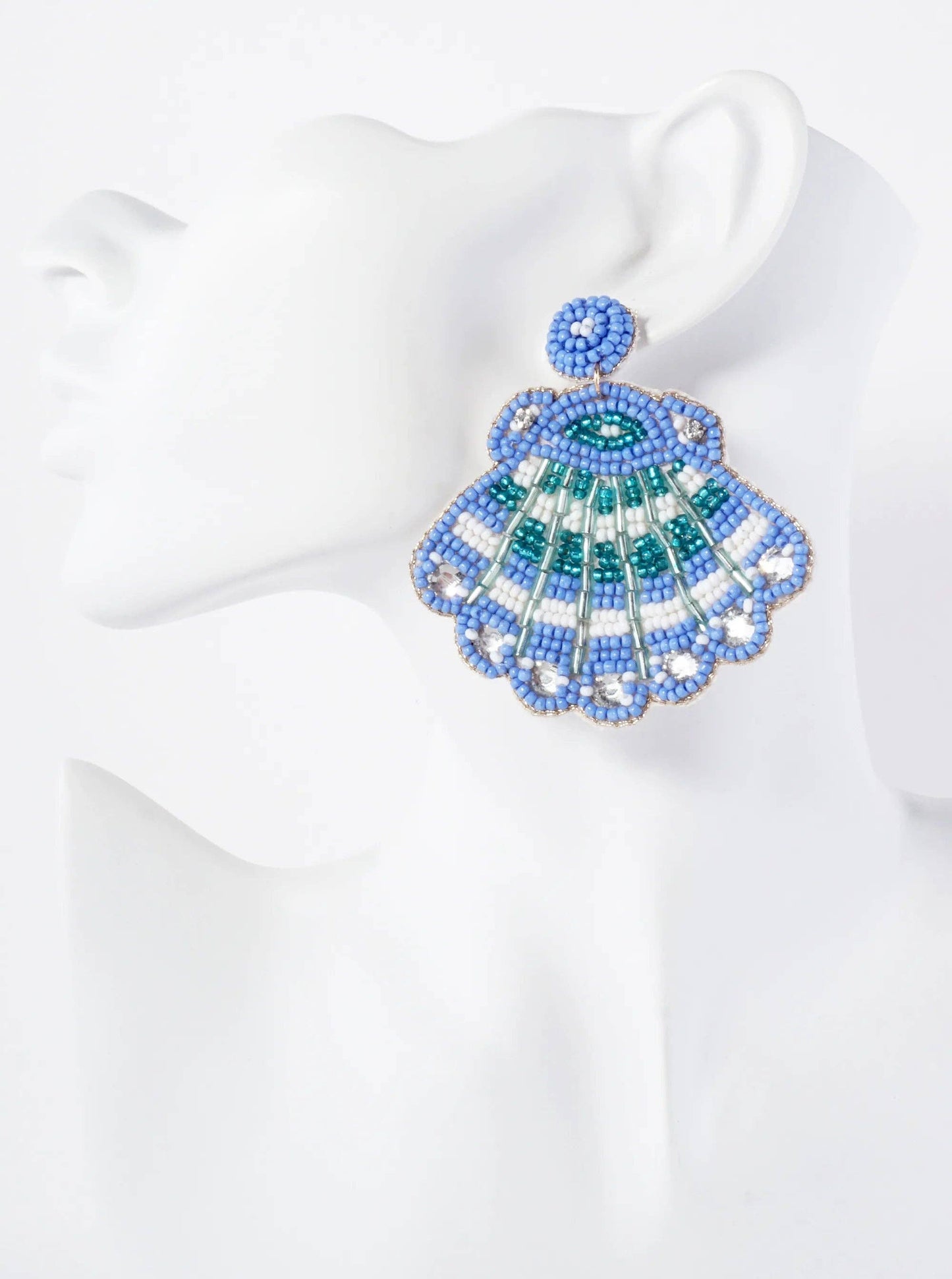 Sea-Life-Theme Glass-Beaded Shell Statement Earrings