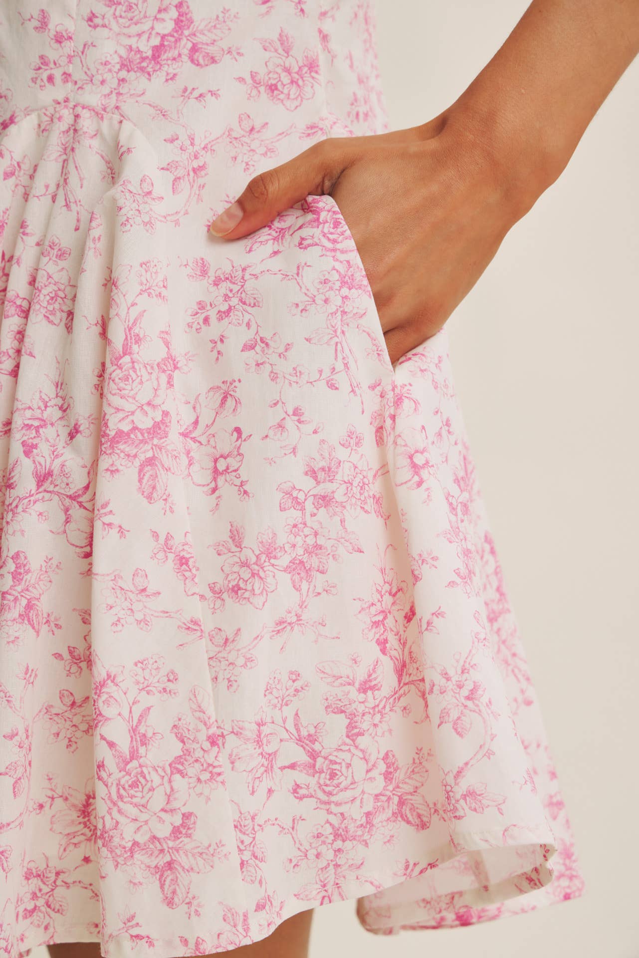 French Garden Toile Button-down Mini Dress With Dolman
