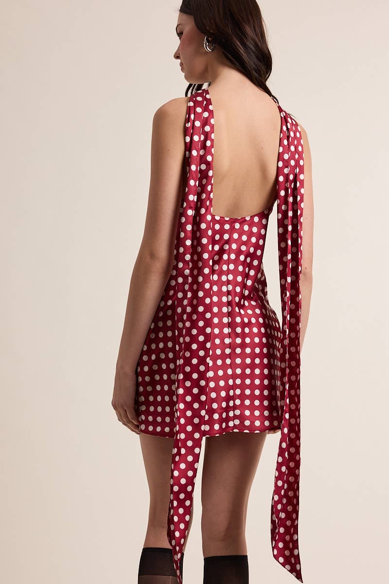 SATIN POLKA DOT LONG SCARF MINI DRESS