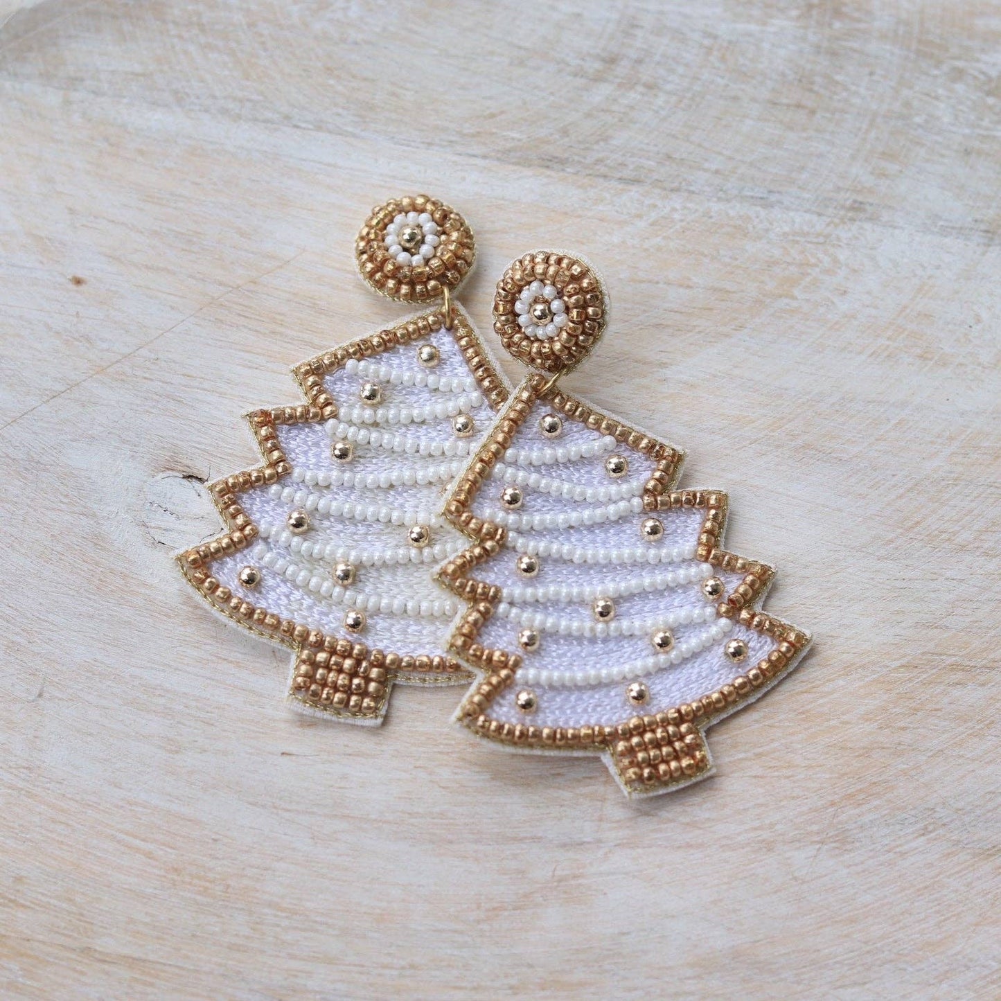 White Christmas tree earrings