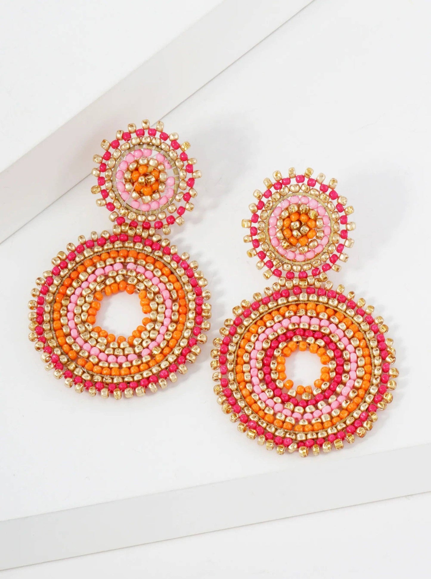 Seed-Beaded Double-Circle Statement Earrings