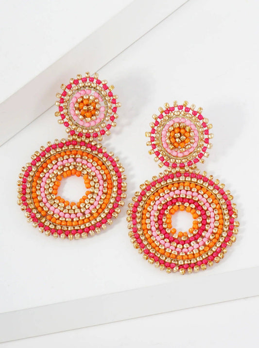 Seed-Beaded Double-Circle Statement Earrings