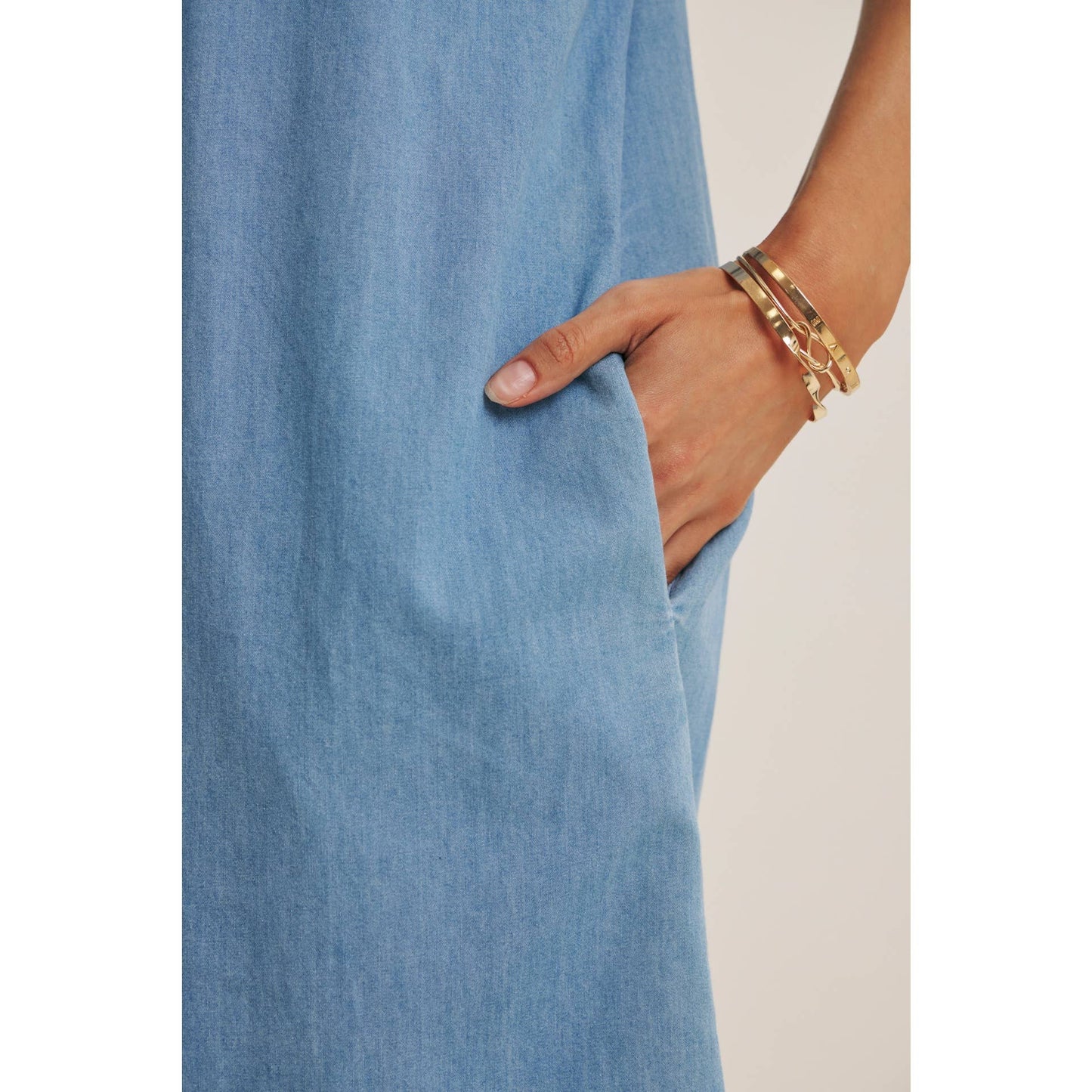 Coffee Run Washed Denim Mini Shirt Dress With Scallop Detail