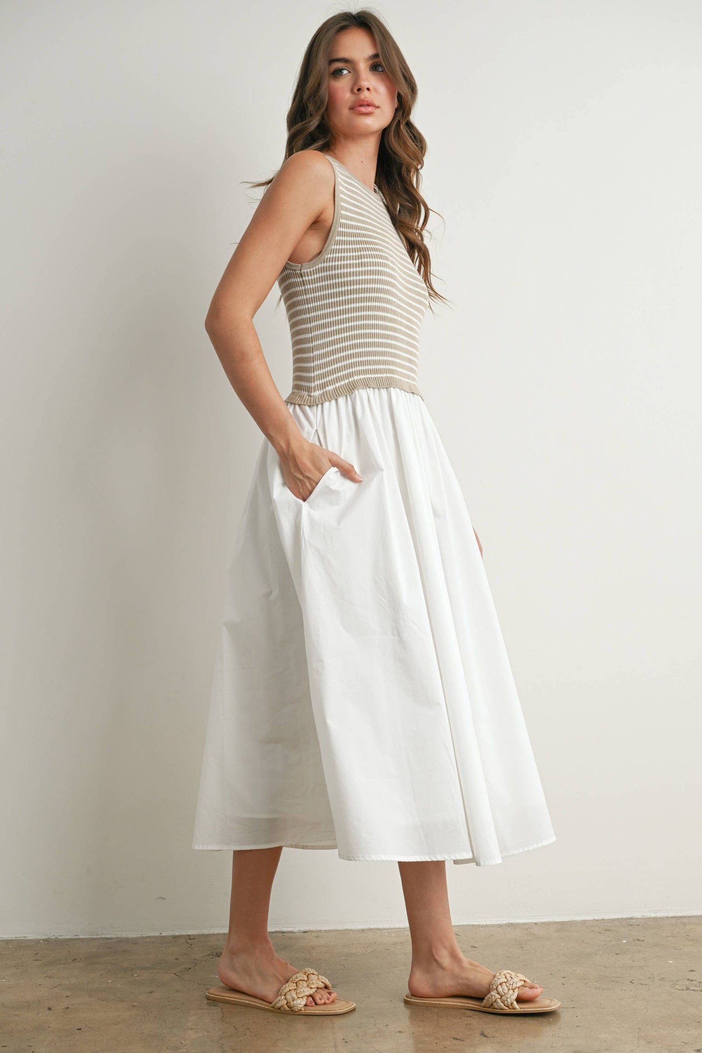 Striped Sleeveless Maxi Dress with Pockets