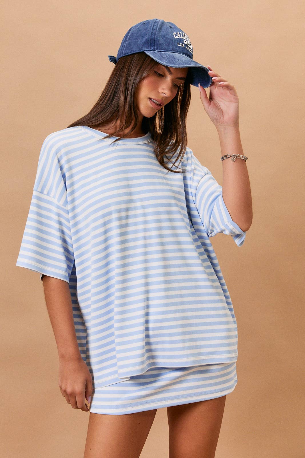 Short Sleeve Round Neck Oversized Stripe T Shirt