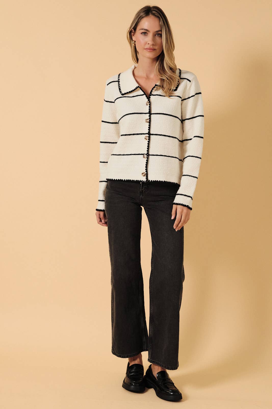 Collared Long Sleeve Button Down Sweater Cardigan