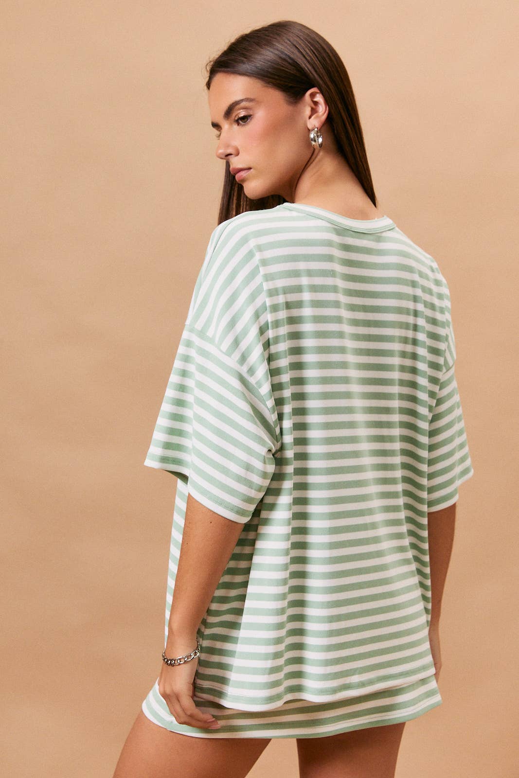 Short Sleeve Round Neck Oversized Stripe T Shirt