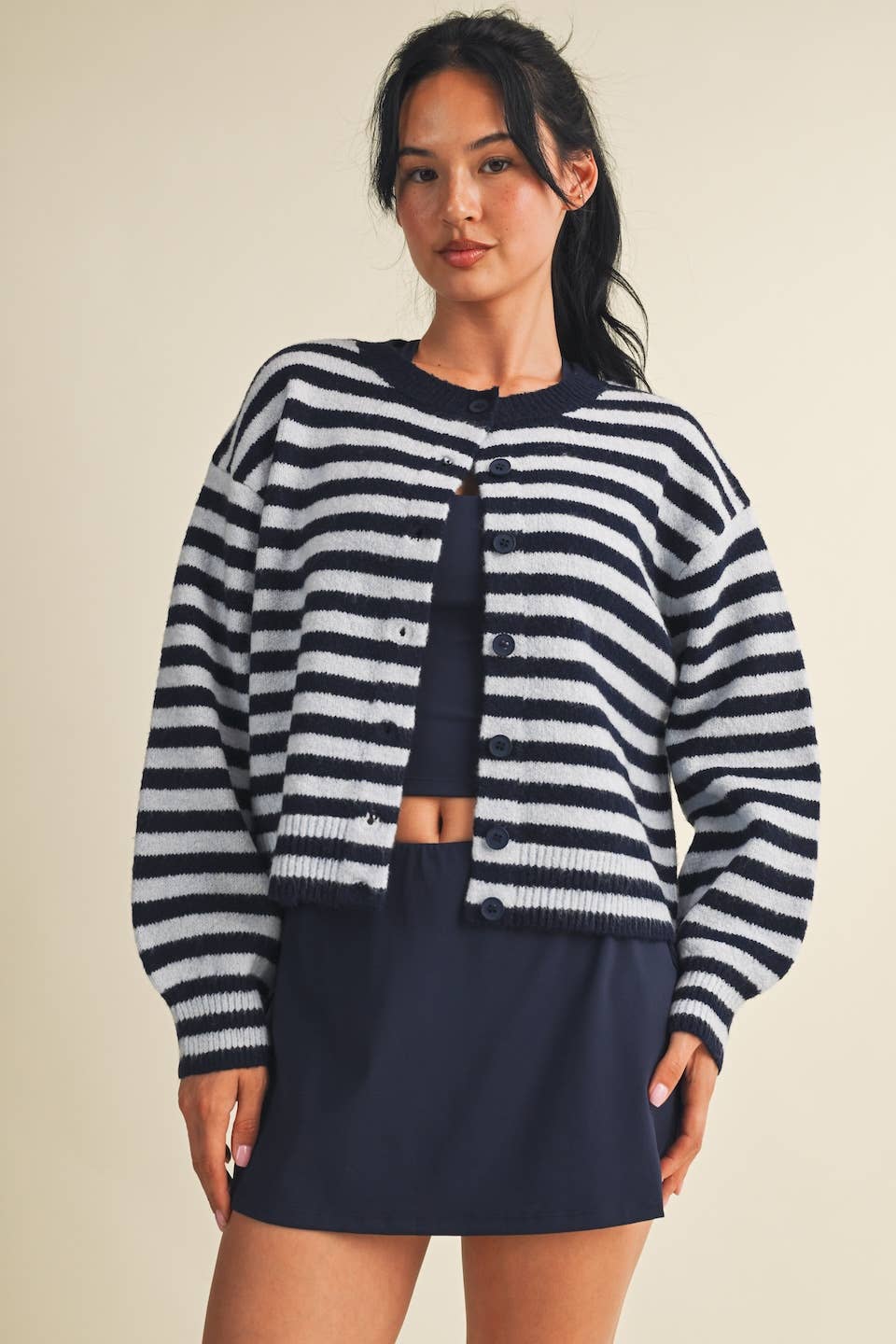 Striped Knit Button Up Cardigan Sweater