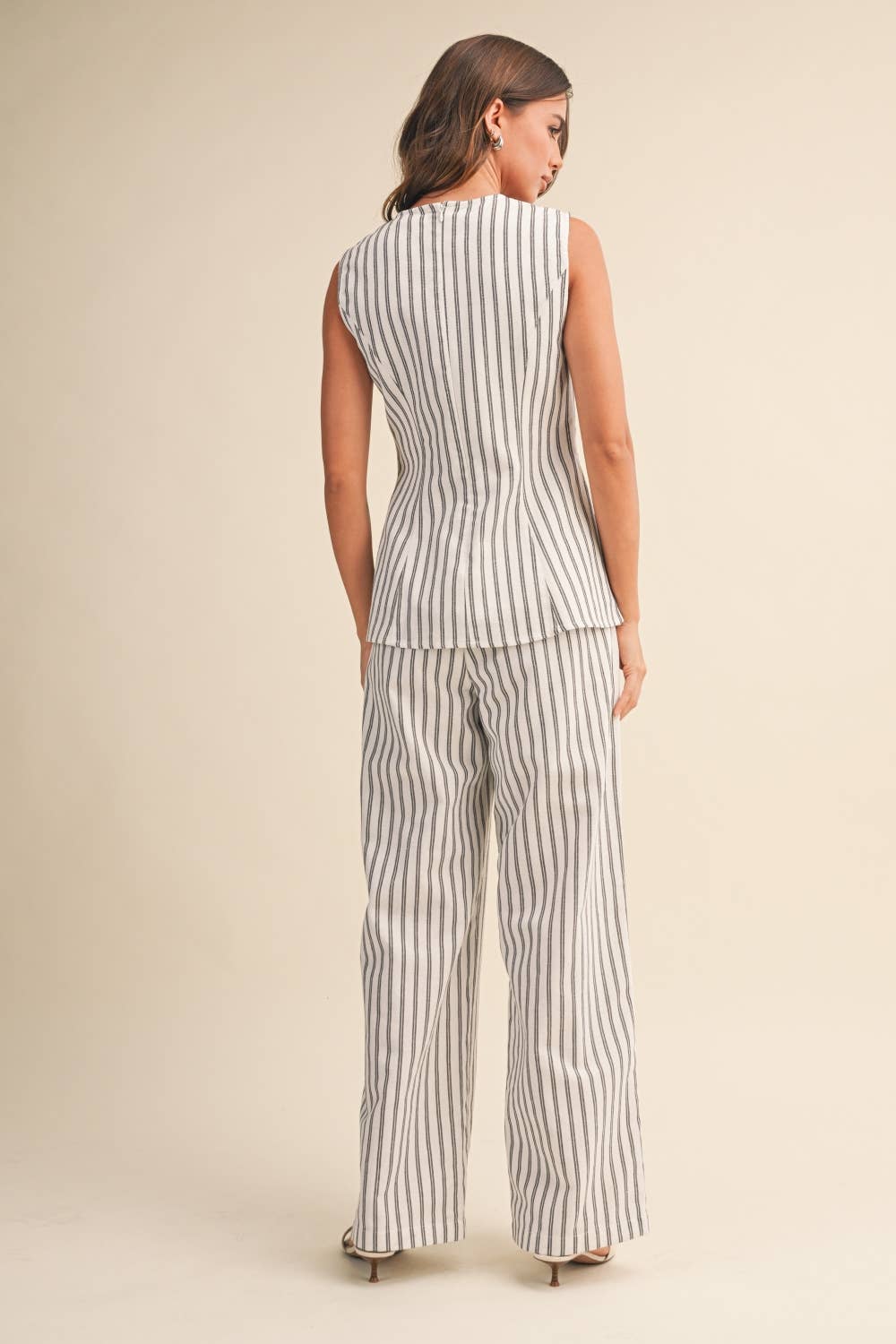 STRIPE PEPLUM SLEEVELESS TOP AND TROUSERS
