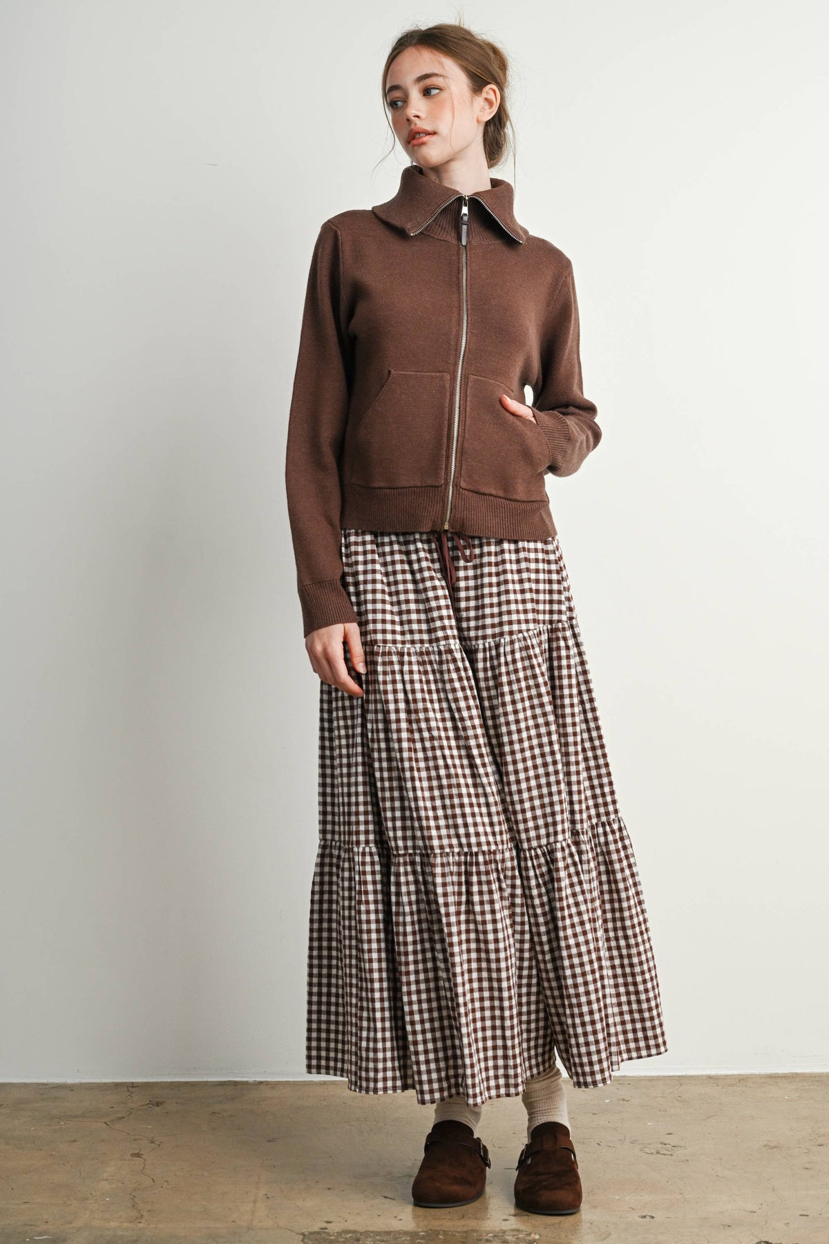 Gingham Tiered Maxi Skirt