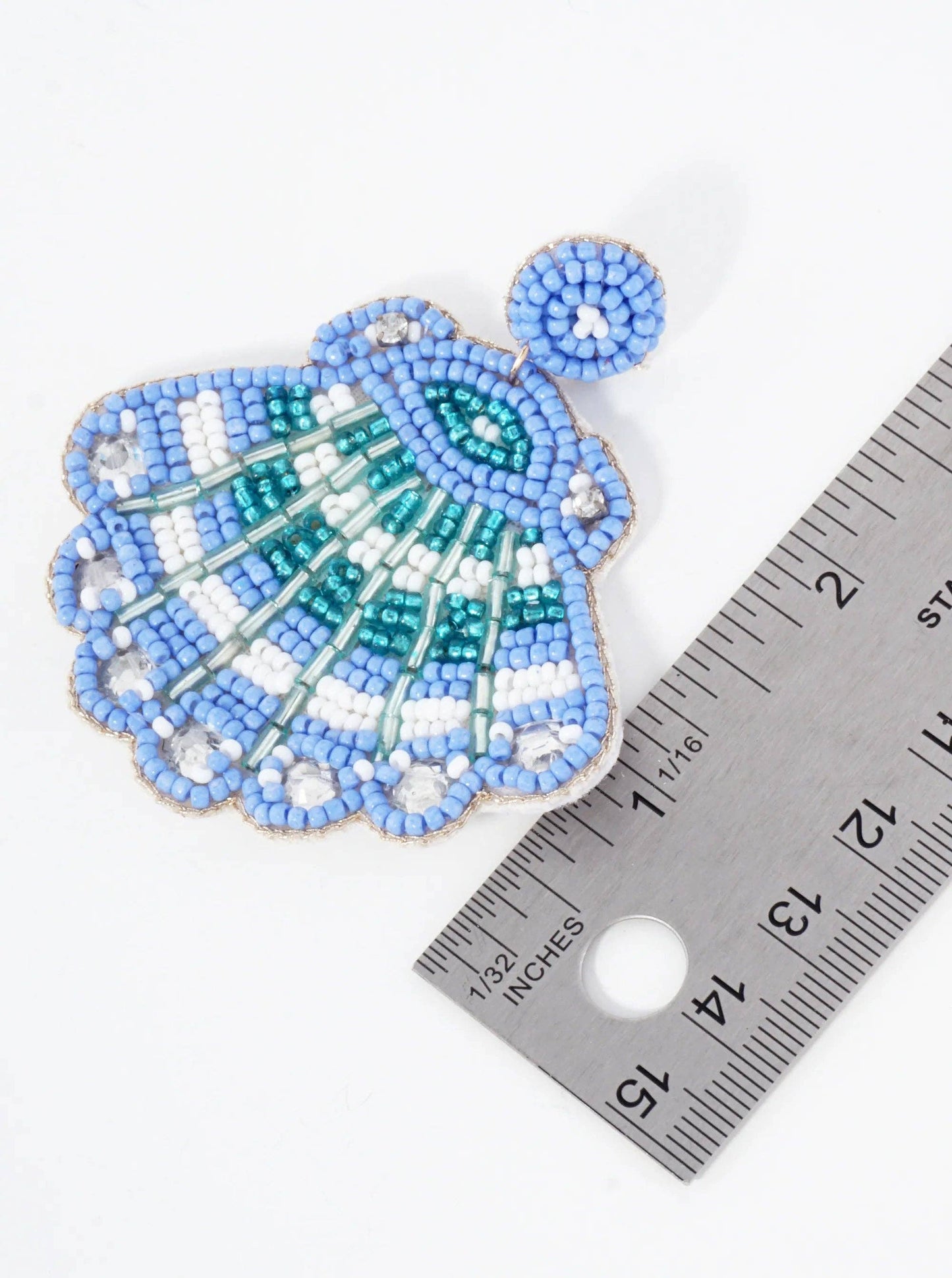 Sea-Life-Theme Glass-Beaded Shell Statement Earrings