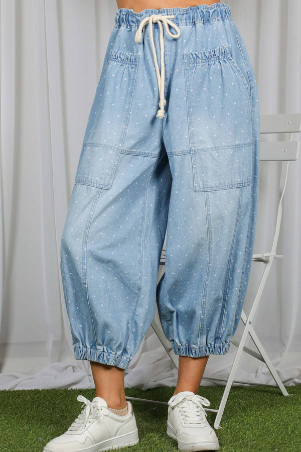Polka Dot Casual Patch Pocket Crop Barrel Jeans