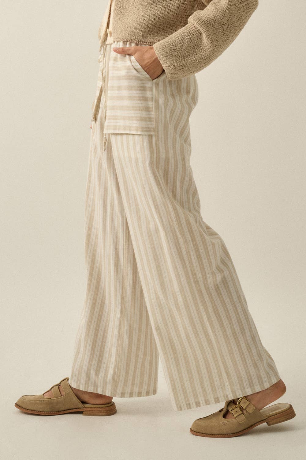 Striped Cotton Wide-Leg Drawstring Pants