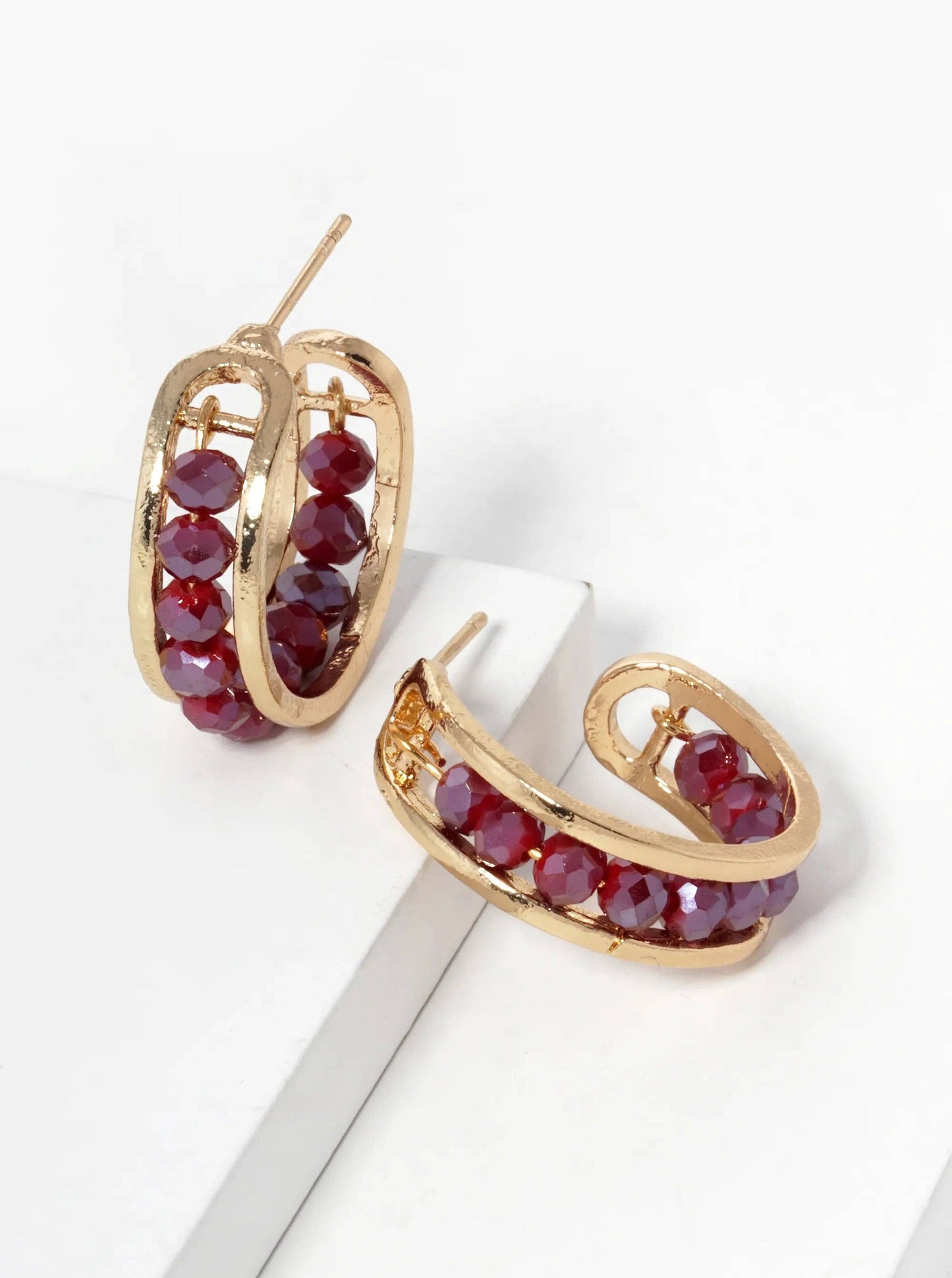 25Mm Faceted Glass Beaded Open Hoop Earrings