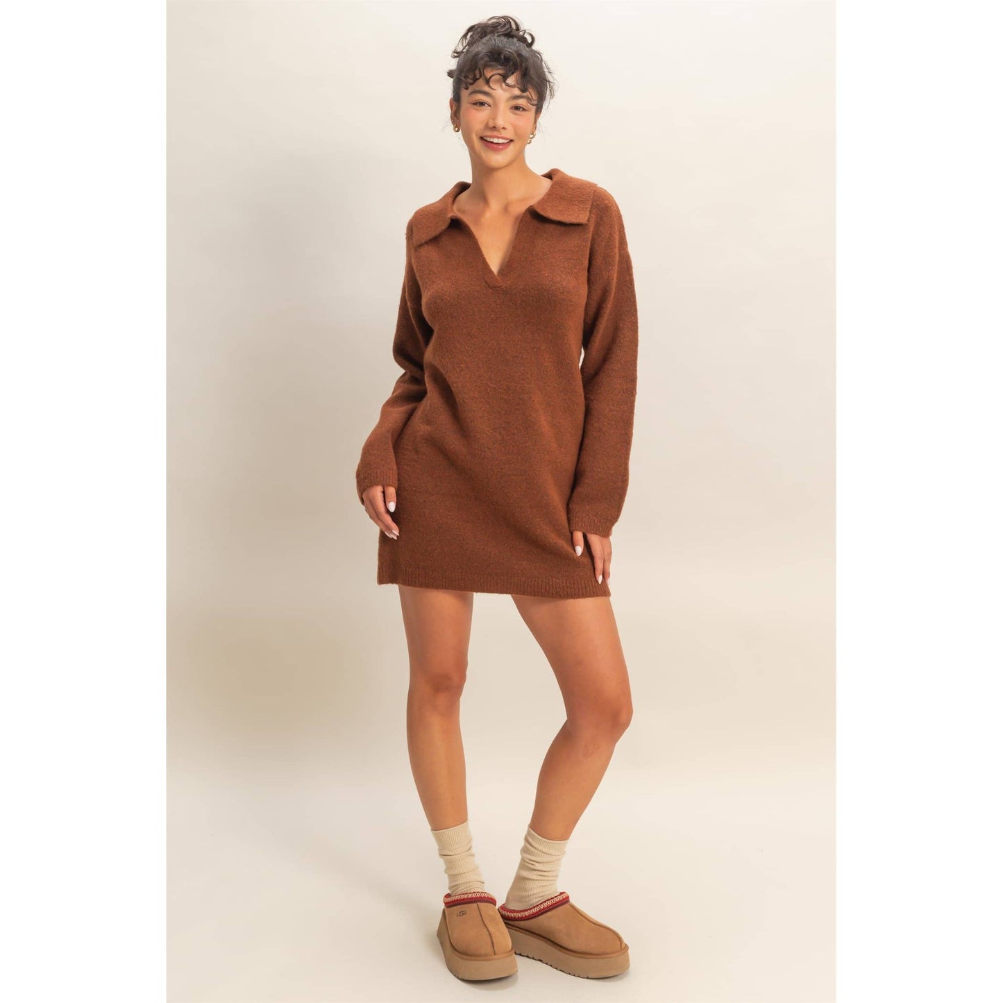 sophisticated polo long sleeve sweater dress