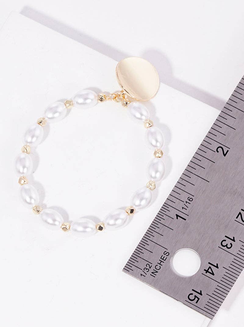 Oval Shaped Pearl Beaded Round Post Dangle Earrings