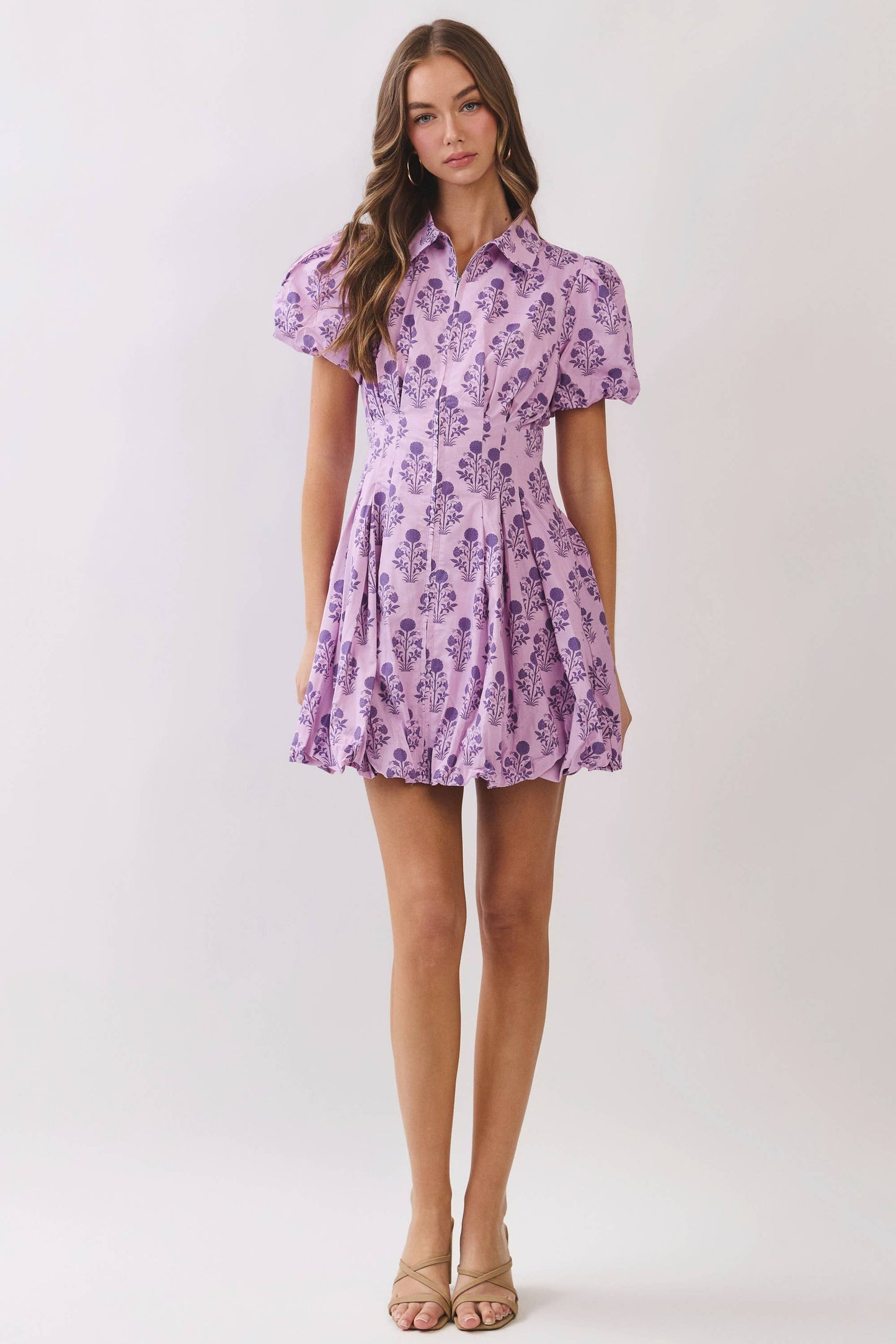 Floral Print Puff Sleeve Bubble Hem Mini Dress
