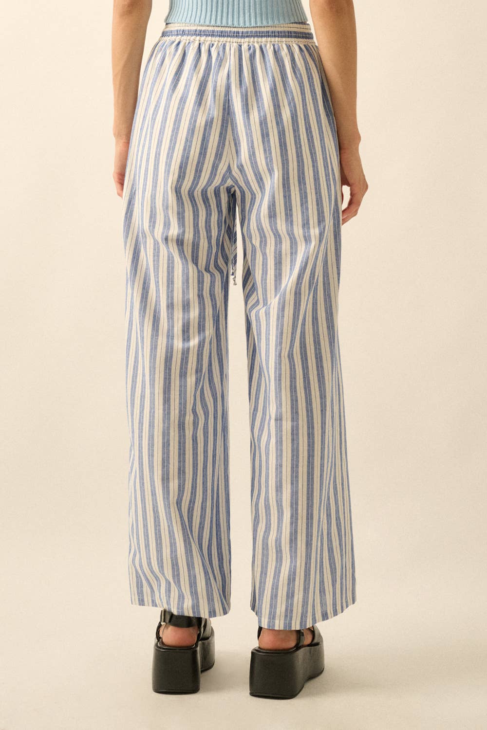 Striped Cotton Wide-Leg Drawstring Pants