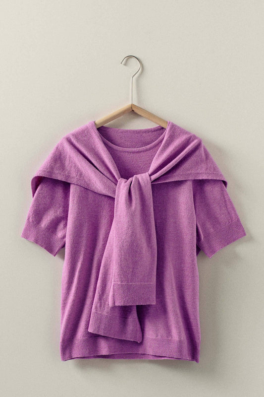 Faux Layered Tie-Front Knit Top