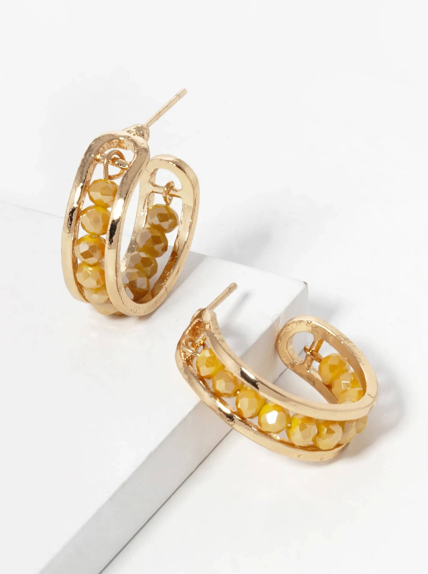 25Mm Faceted Glass Beaded Open Hoop Earrings