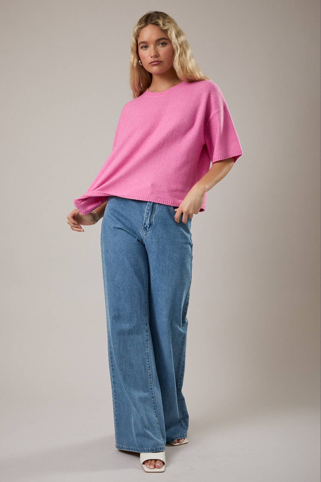Short Sleeve Crew Neck Boxy Sweater Top