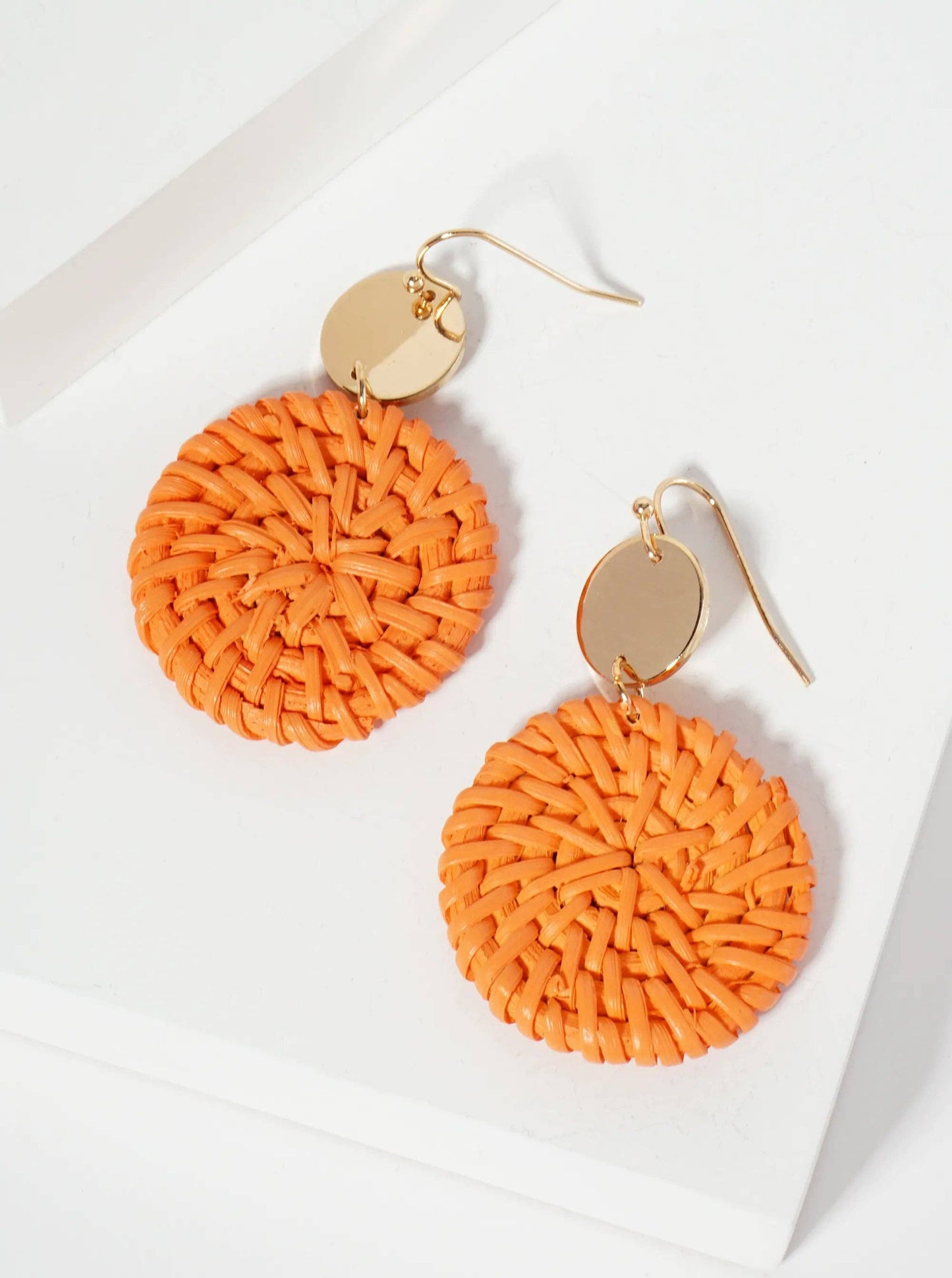 Spring-Colored Dyed Rattan Circle Drop Earrings