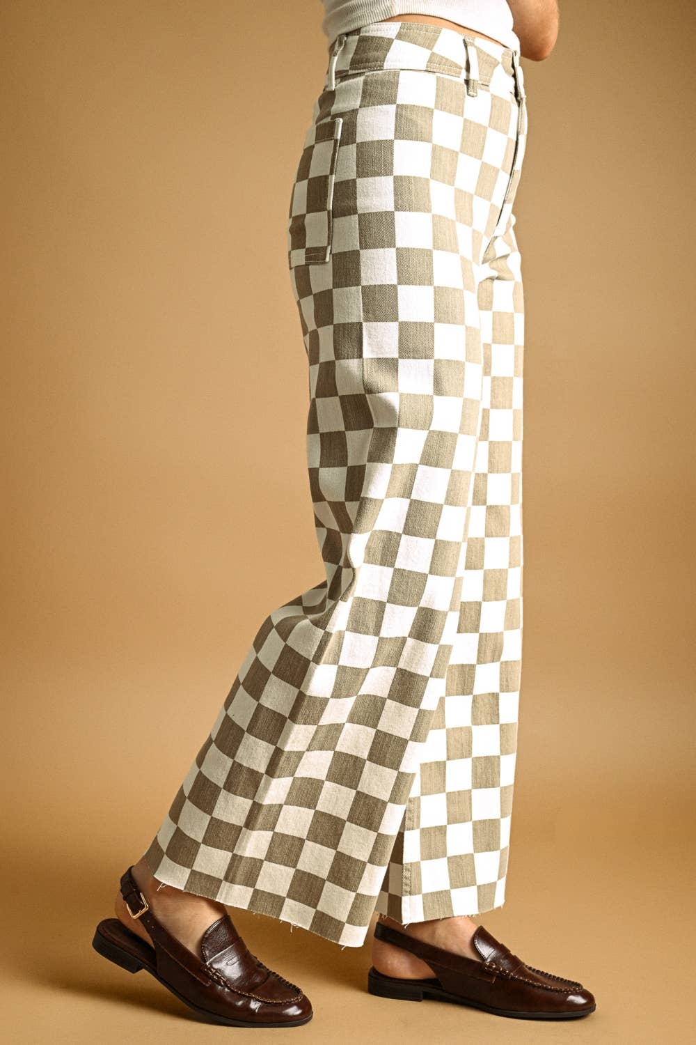 Checker Board Wide Leg Stretched Pant