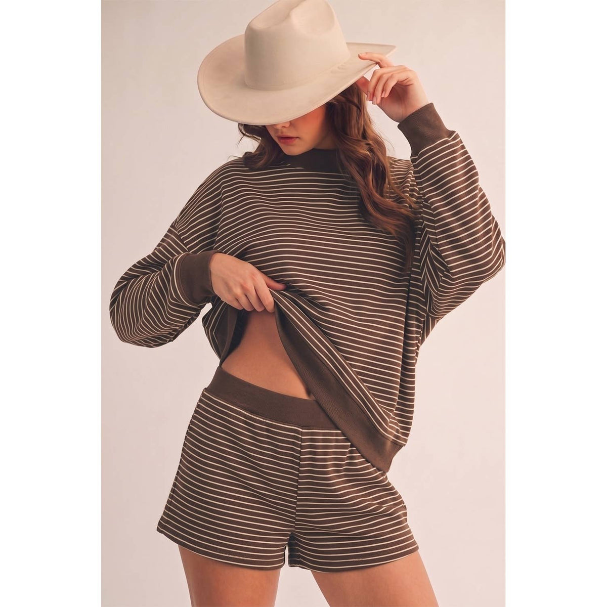Soft Touch Stripe Sweatshirt Short Set