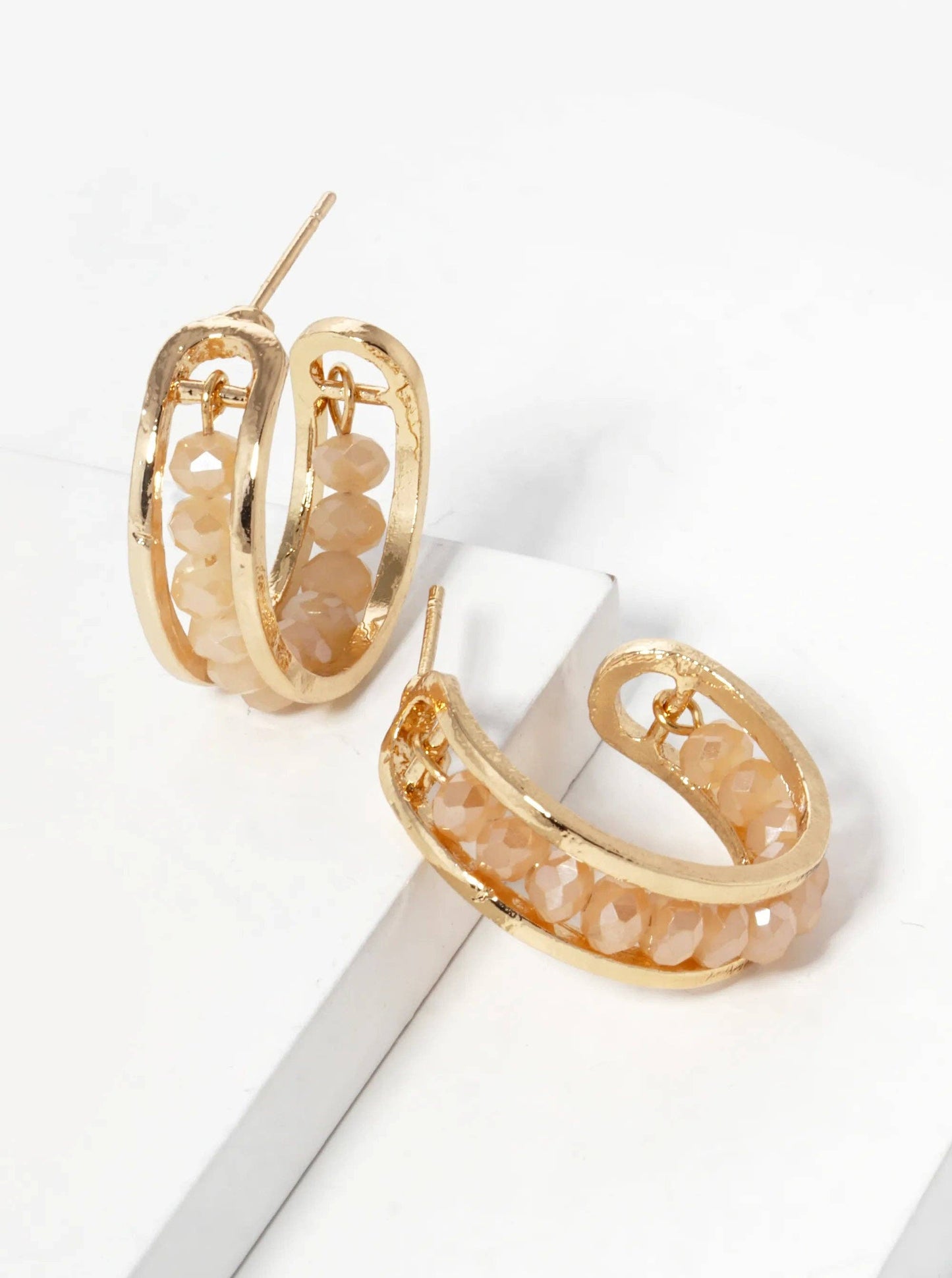 25Mm Faceted Glass Beaded Open Hoop Earrings