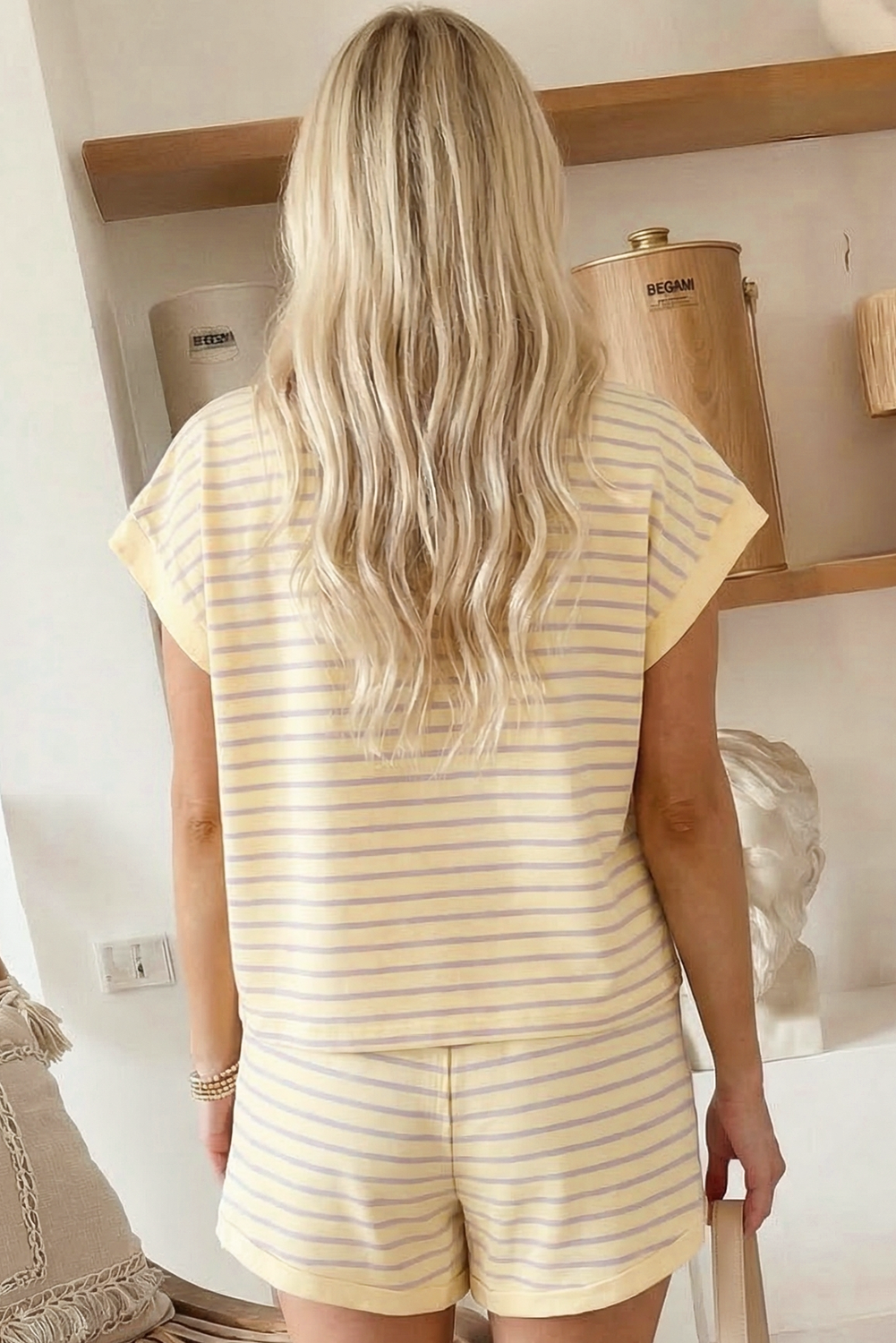 Striped Short Sleeve Top and Shorts Lounge Set