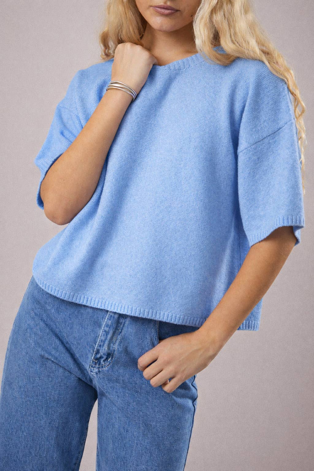Short Sleeve Crew Neck Boxy Sweater Top