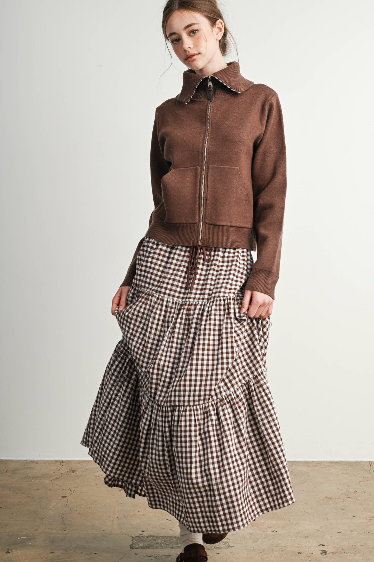 Gingham Tiered Maxi Skirt