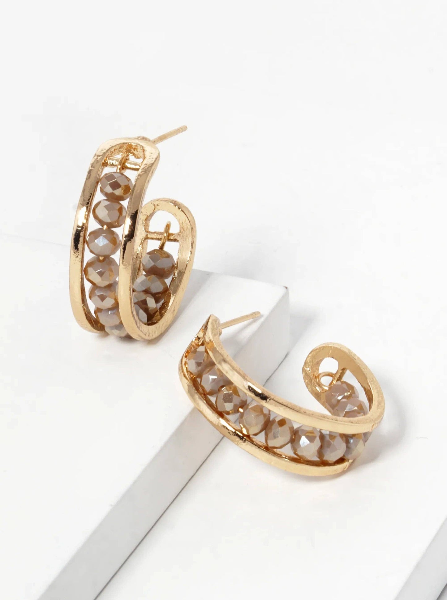25Mm Faceted Glass Beaded Open Hoop Earrings