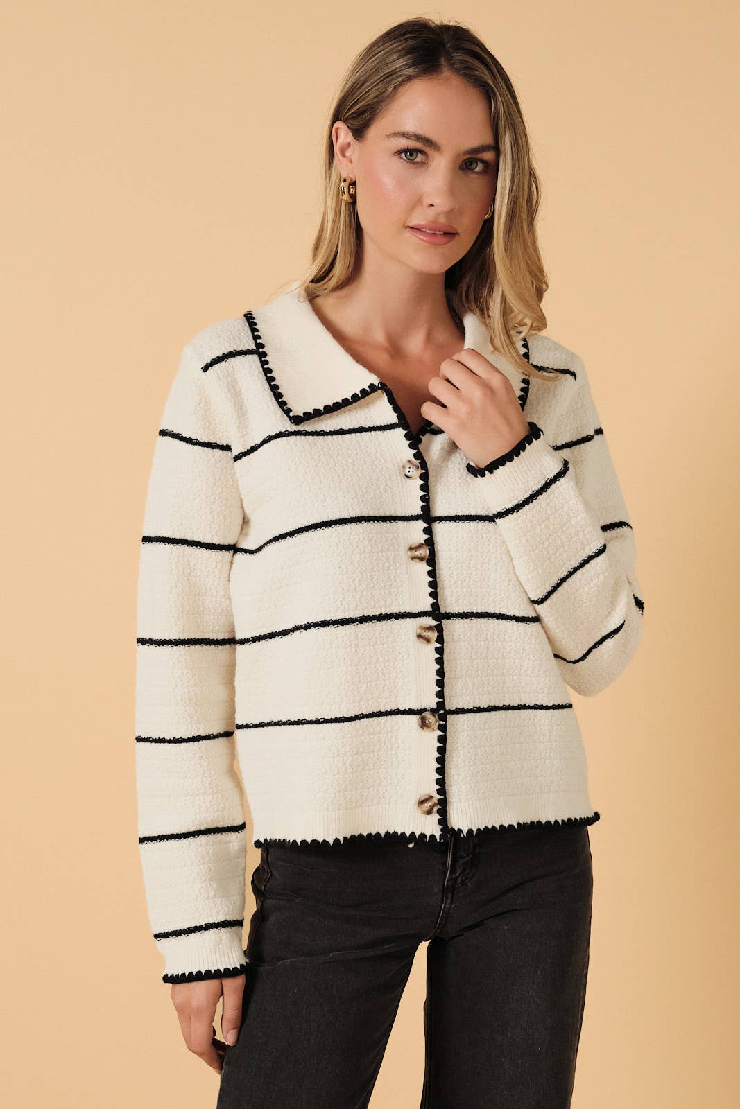 Collared Long Sleeve Button Down Sweater Cardigan