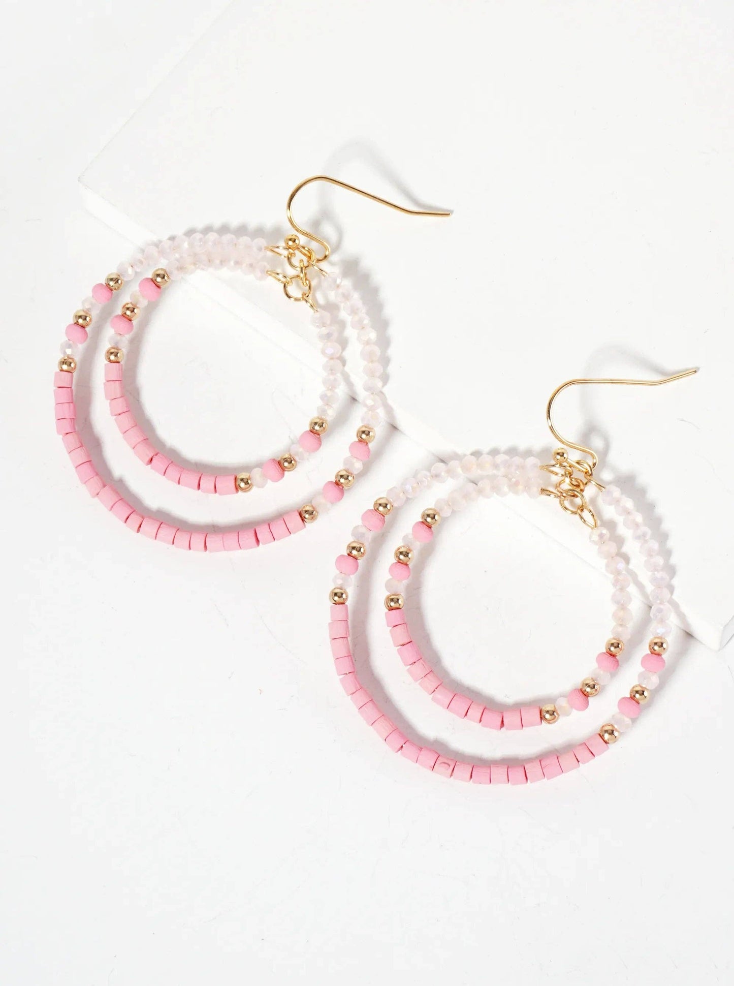 Multi-Beaded Double Circle Dangle Drop Earrings