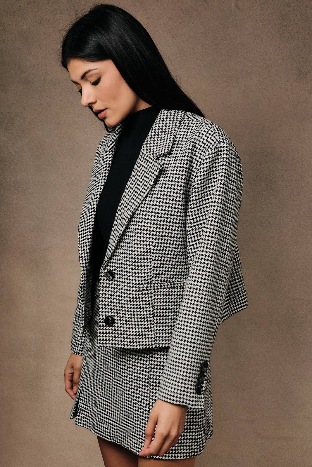 Boxy Cropped Houndstooth Blazer