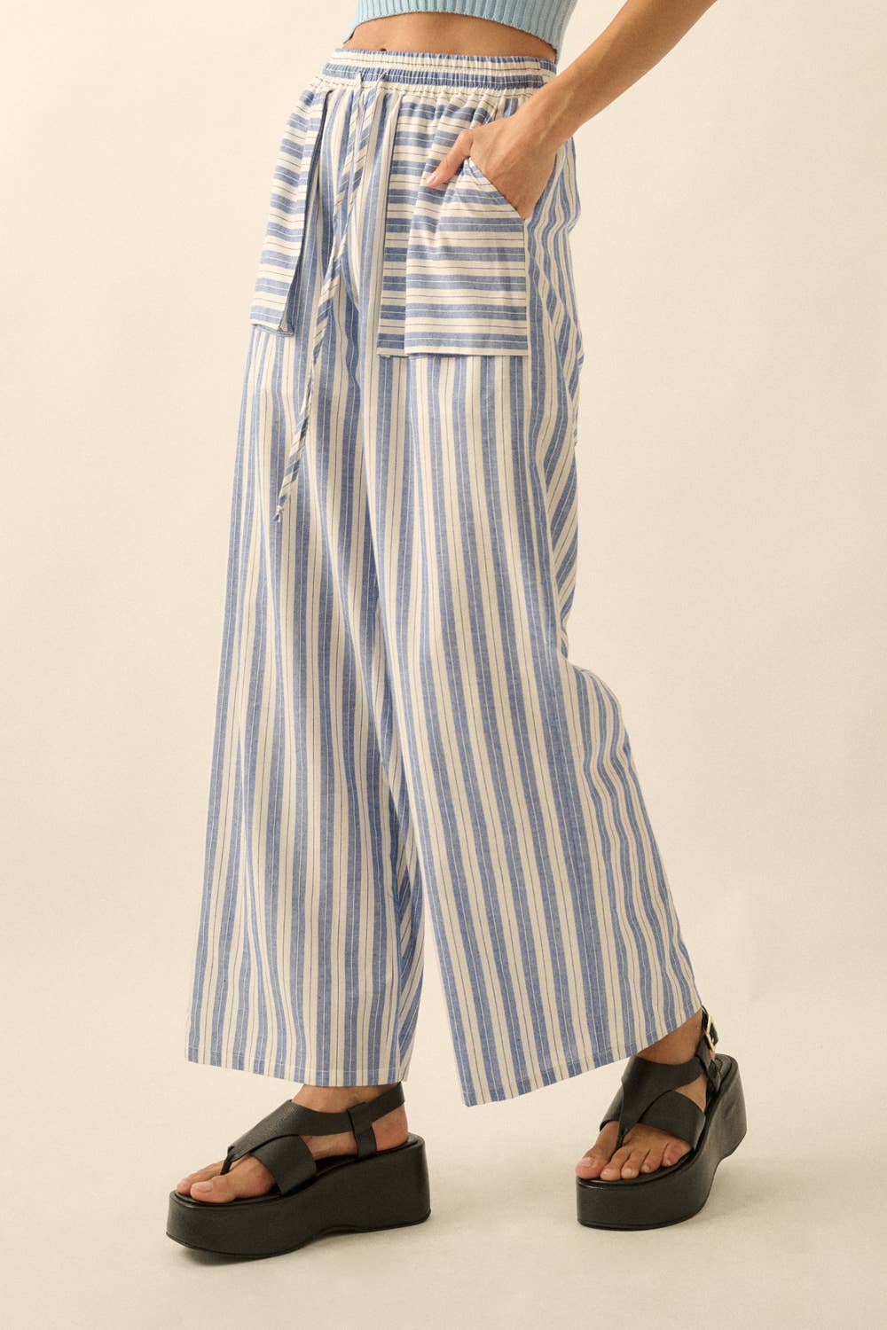Striped Cotton Wide-Leg Drawstring Pants