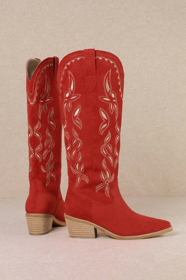 ENORA LEAVES EMBROIDERY WESTERN TALL COWBOY BOOTS