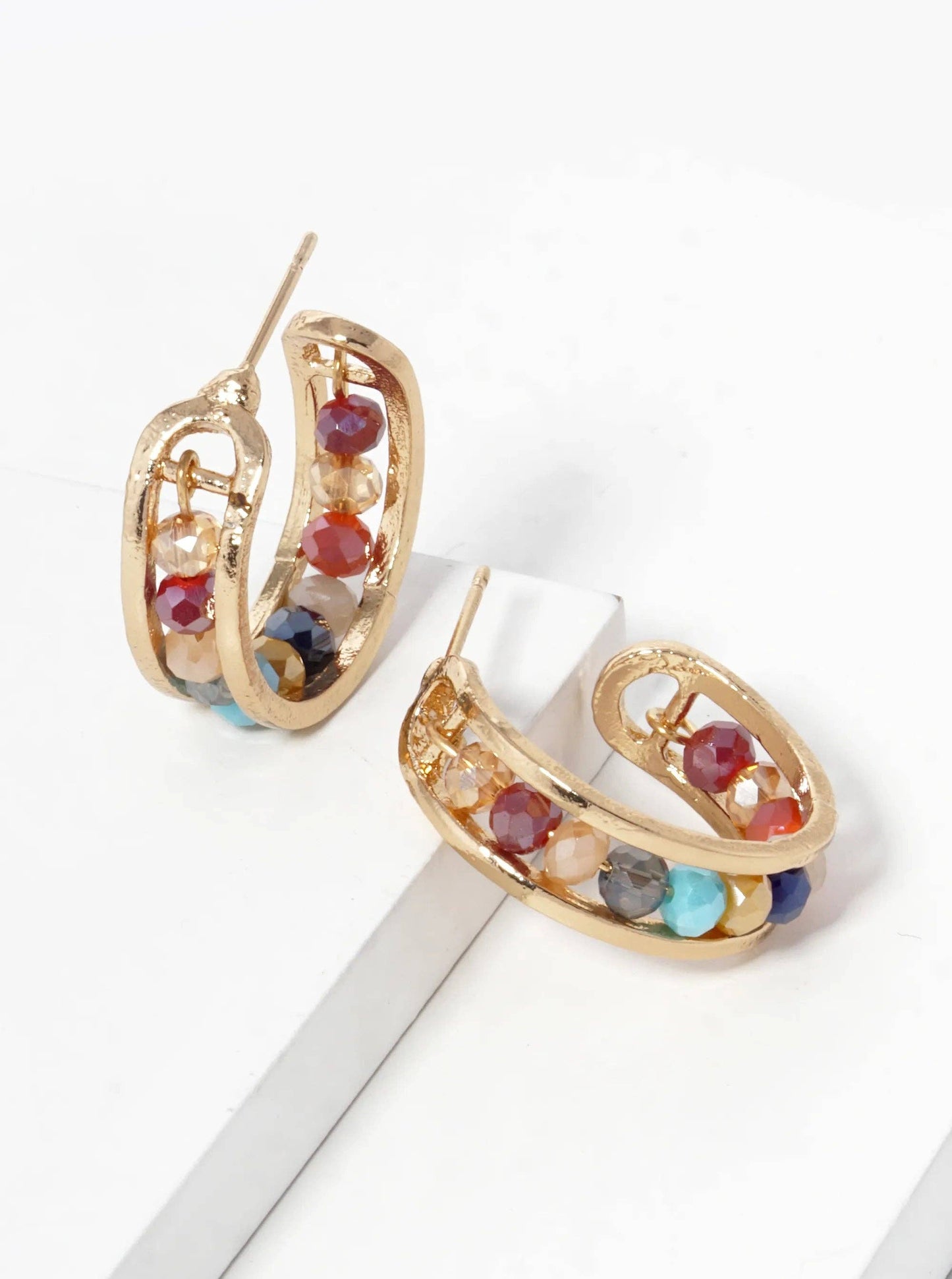 25Mm Faceted Glass Beaded Open Hoop Earrings