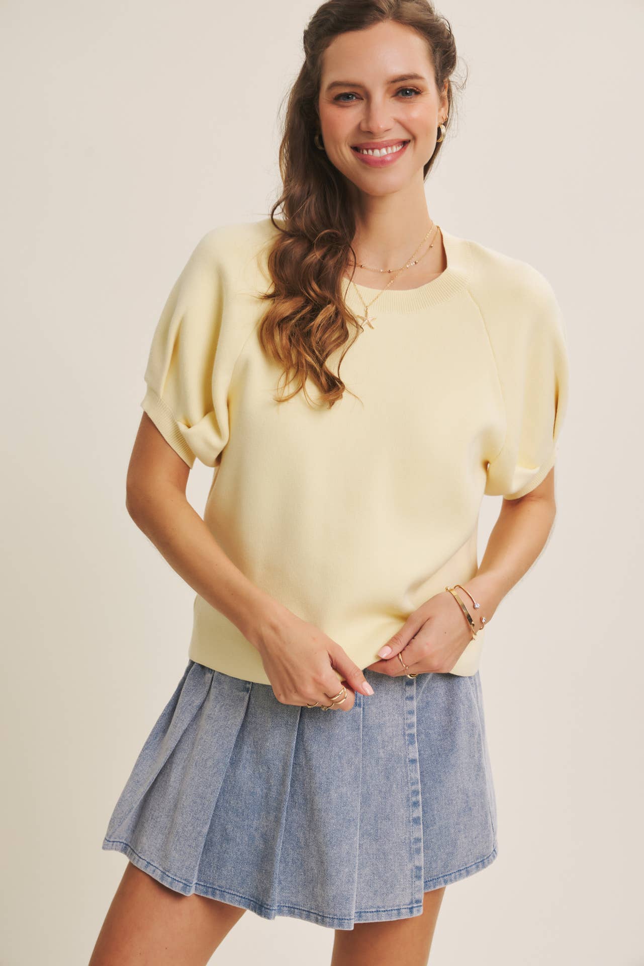 Easy Volume Movement Breathable Cotton Sweater With Puff