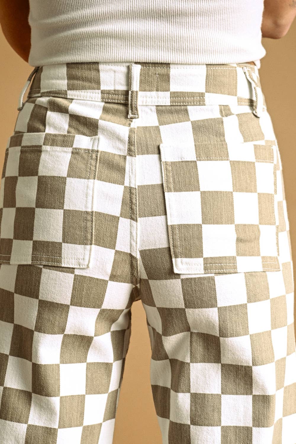 Checker Board Wide Leg Stretched Pant