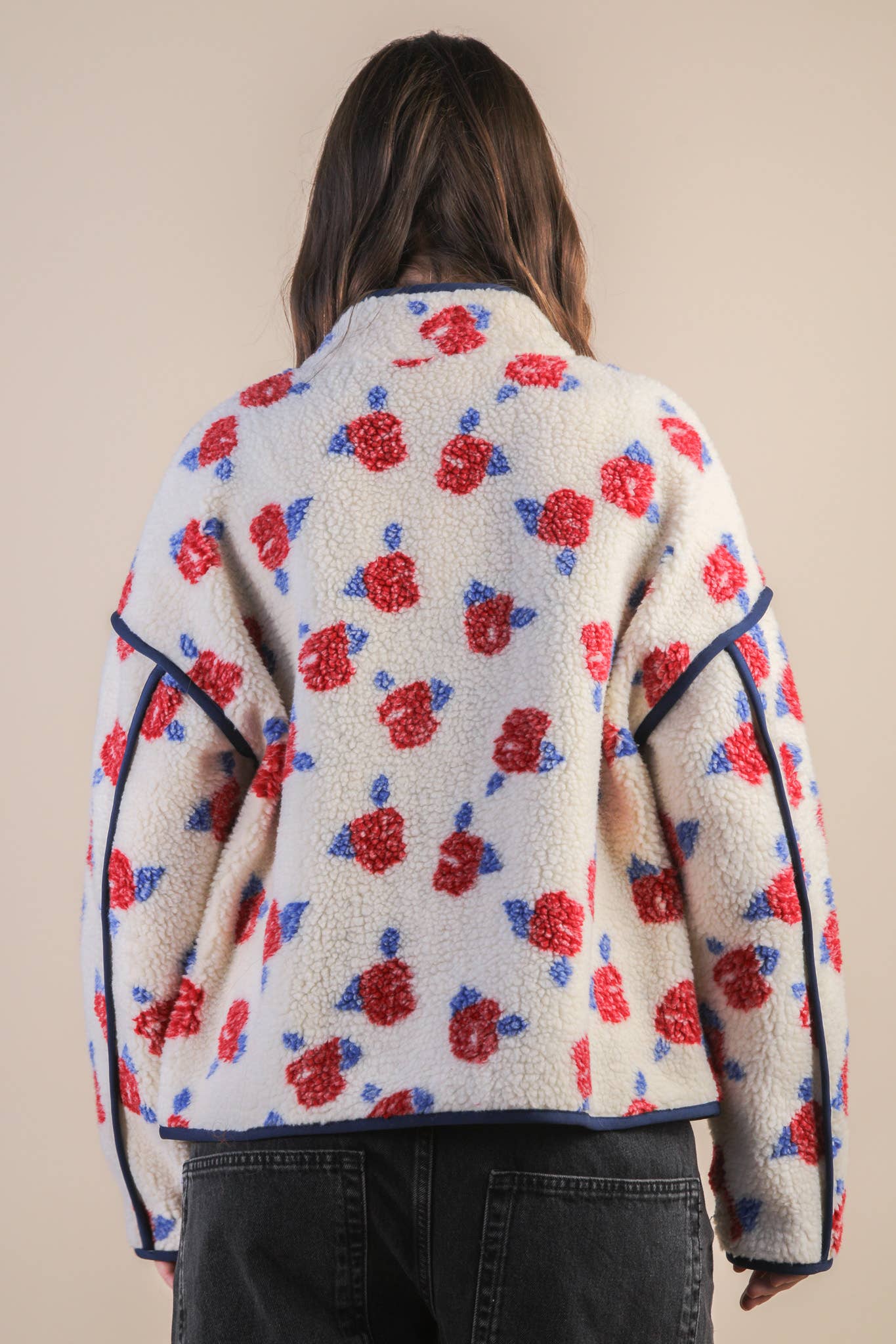 PLUS SIZE Floral Printed Casual Fleece Jacket