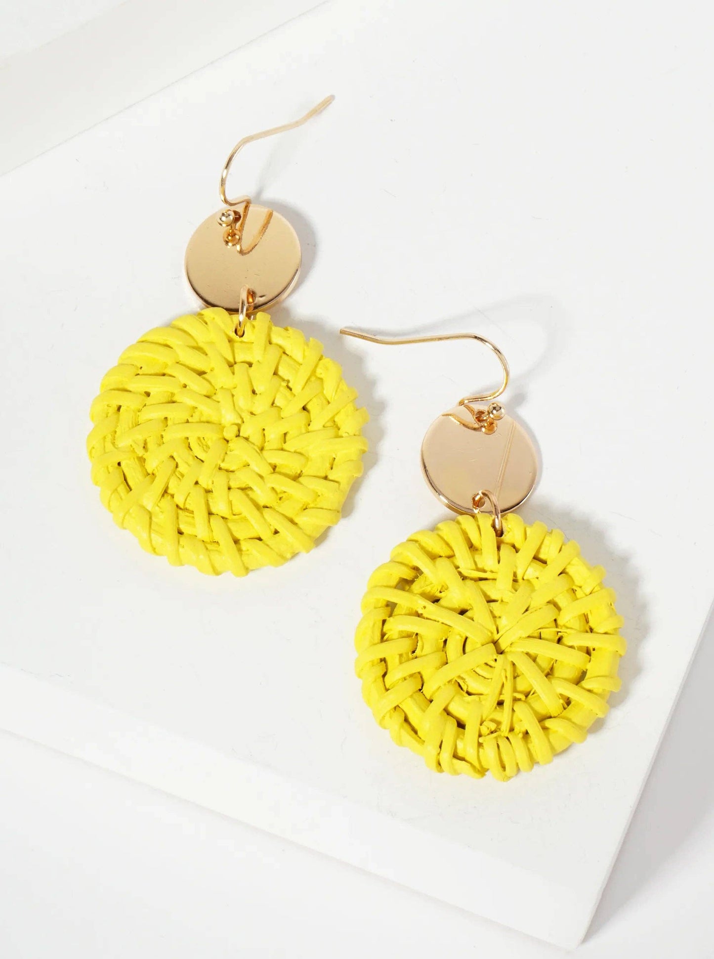 Spring-Colored Dyed Rattan Circle Drop Earrings